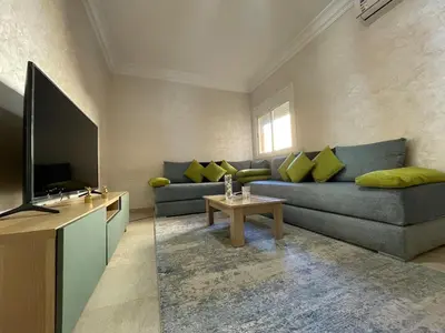 a living room with a couch and a tv at Stylish Appart near the centre in Marrakech
