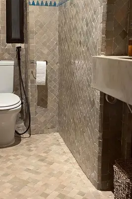 a bathroom with a shower with a toilet and a sink at Marrakech Apartment with garden Marrakech in Marrakech