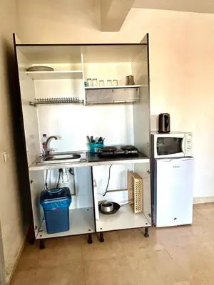 a small kitchen with a sink and a refrigerator at imm O Family apartment 7 in Marrakech