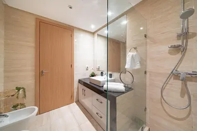 a bathroom with a sink and a shower at Your Haven of Peace with Private Jacuzzi in Marrakech