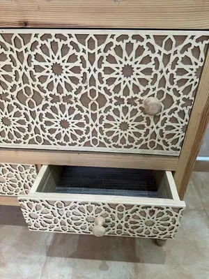 a wooden drawer with a stenciled pattern on it at 66 Dar Aarab - Marrakech in Marrakech