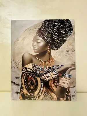 a painting of a woman with an umbrella at Charmant Appartement 2 Room Wifi Marrakech in Marrakech