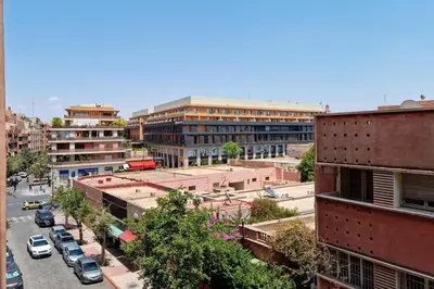 an overhead view of a city street with buildings at New Elegant and cozy appartement next to carre eden in Marrakech