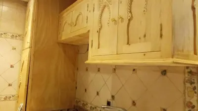 a kitchen with a wooden cabinet in a bathroom at Palace-Apartment-Marrakech in Marrakech