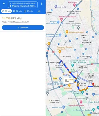 a map showing the route of a bus route at Appartement charmant au cœur de Marrakech in Marrakech