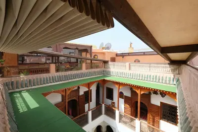 an overhead view of a building with a balcony at Naima's House in Marrakech
