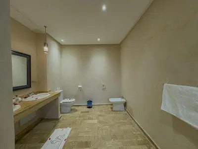 a bathroom with a toilet and a sink at Riad Tonaroz Gold in Marrakech