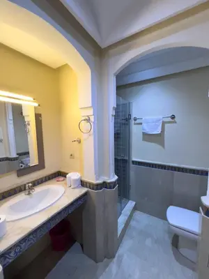a bathroom with a sink and a shower at Stylish Stay downtown in Marrakech