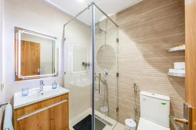 a bathroom with a shower and a sink at Warm Nest 5 Central And Peaceful in Marrakech