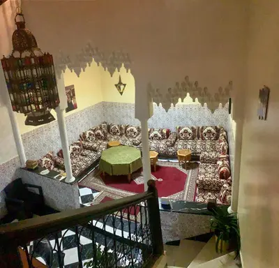 an aerial view of a living room with a couch at Maison Marrakech in Marrakech