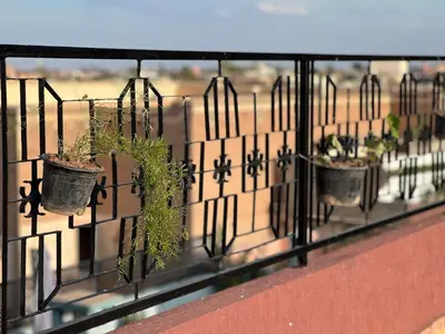a row of potted plants on a fence at Apartment with rooftop access in Marrakech