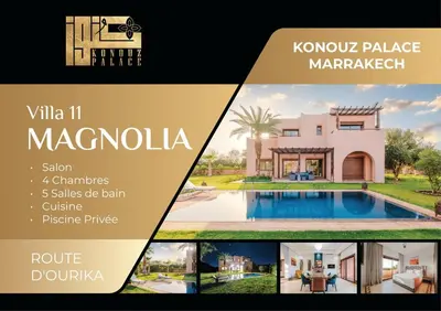 a collage of pictures of a villa in marocola at Villa Magnolia avec Jacuzzi, Cuisinière, Piscine in Marrakech