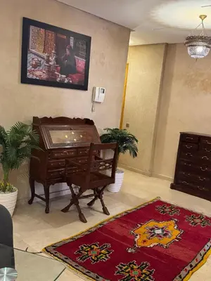 a living room with a piano and a rug at Sofia Palmeraie Appartement in Marrakech