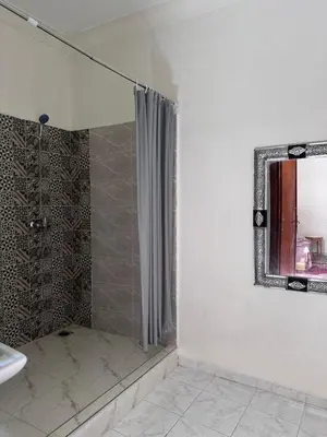 a bathroom with a shower and a mirror at Dar El Bahja à 5 minutes de la place Jemaa el-Fna in Marrakech