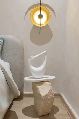 a white bowl on a table in a room at Boho Nest Gueliz Center, Terrace & Quiet in Marrakech