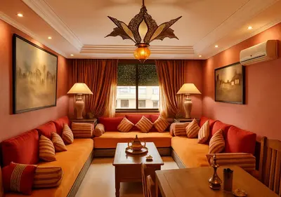 a living room with a couch and a table at Appart AMITAF in Marrakech