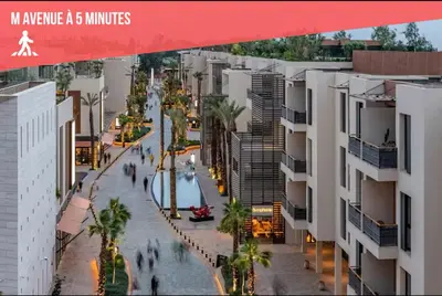 an overhead view of a city street with buildings at Résidence Ménara Garden Proche Gare & Jardins Ménara in Marrakech