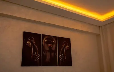 a painting of a woman on a wall at Appart Duplex 3ch Piscine in Marrakech