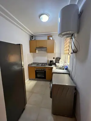 a small kitchen with a sink and a stove at Cozy & Elegant apartment Marrakech in Marrakech