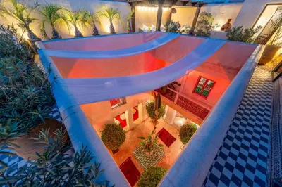 an overhead view of a building with a staircase at Riad Litote in the heart of the Kasbah in Marrakech