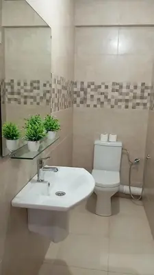 a bathroom with a sink and a toilet with two plants at Two bedroom apartment - Guéliz train station in Marrakech
