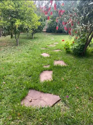 a stepping stone path in a field of grass at Villa Louise in Marrakech