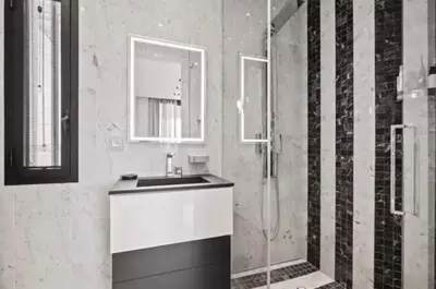 a bathroom with a sink and a shower at Beautiful palm tree villa in Marrakech