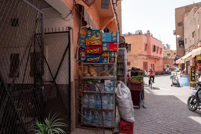 a food stand on the side of a street at Authentic Moroccan Stay Steps from Jemaa el-Fna in Marrakech