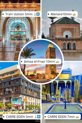 a collage of pictures of different cities and buildings at Stylish Apartment in Gueliz by Train & Majorelle in Marrakech