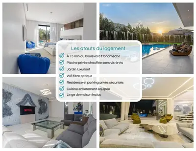 a collage of four pictures of a living room at Villa Sofya - Roche Bobois Design & HD Wifi in Marrakech