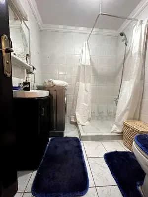 a bathroom with a shower and a toilet and a sink at Charming apartment with a traditional style in Marrakech