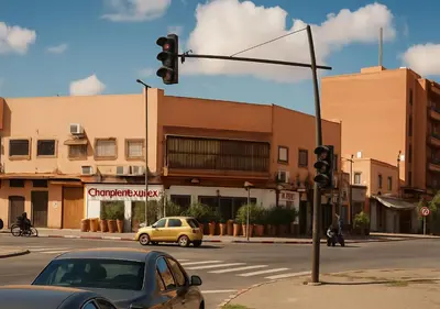 a traffic light on a city street with buildings at Séjour confortables et proche de tous in Marrakech