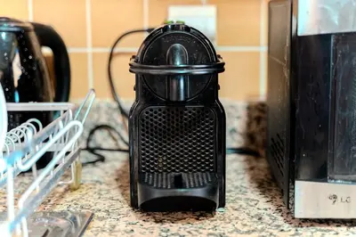 a black blender sitting on top of a counter at Modern Marrakech Garden Retreat Pool & Balcony in Marrakech