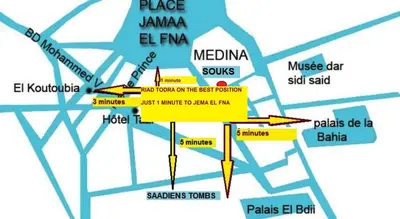 a map of the city of jumeirah mosque at Riad Todra in Marrakech