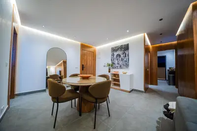 a dining room with a table and chairs at Modern Moroccan Apartment in Gueliz with Terrace in Marrakech