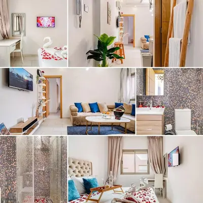 a collage of photos of a living room at Charming Studio Center, Quiet, Well Placed in Marrakech