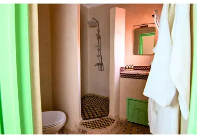 a bathroom with a shower and a toilet at Luxury Riad Marrakech - 3BR - Rooftop - Jacuzzi in Marrakech