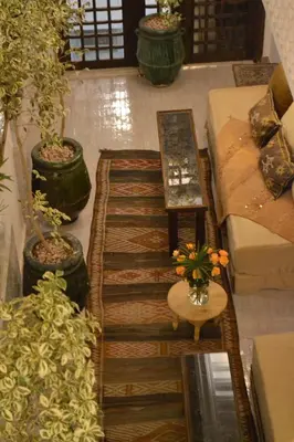 a living room with a couch and potted plants at Riad Beata - Private use option - in Marrakech