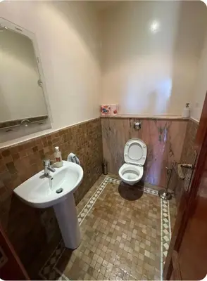 a bathroom with a sink and a toilet at Oasis Garden Apartment Marrakech in Marrakech