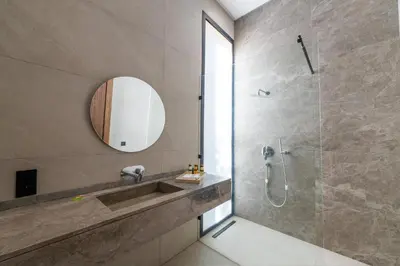 a bathroom with a sink and a shower at Berber Garden in Aït Amara