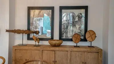 a wooden cabinet with a bowl on top of it at Manzil Fanny Private Riad & Spa in Marrakech