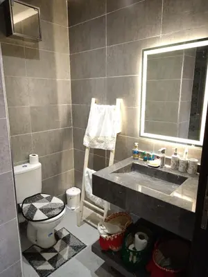 a bathroom with a sink and a toilet and a mirror at arrive as a guest , turn to a local in Marrakech