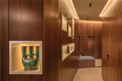 a large vase in a display case in a room at Luxury 3 bedroom with private pool and spa in Marrakech