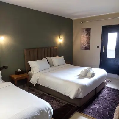 a bedroom with two beds with stuffed animals on them at Lyron Hostel & Privates rooms Gueliz in Marrakech