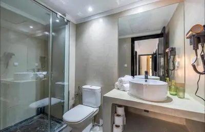 a bathroom with a toilet and a sink and a shower at Simone moves to Guéliz in Marrakech