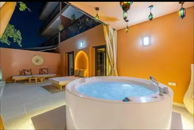 a large bathroom with a large tub in a house at Simone moves to Guéliz in Marrakech