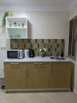 a kitchen with a sink and a microwave at Majorelle green Spa Suite in Marrakech
