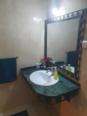 a bathroom with a sink and a mirror at Hivernage Marrakech in Marrakech