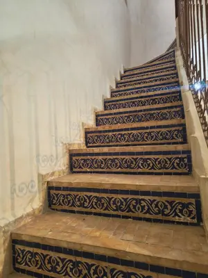 a set of stairs with black and white designs on them at Riad Dar Barka Privatisé 3 chambres in Marrakech