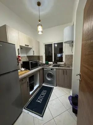 a kitchen with a washer and a rug on the floor at Marrakech mahamid location vacances 3 chember in Marrakech
